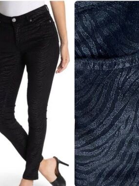 Ted Baker Jeans Women’s 27 Black Dehbra Zebra Velvet Textured Skinny LIKE NEW!